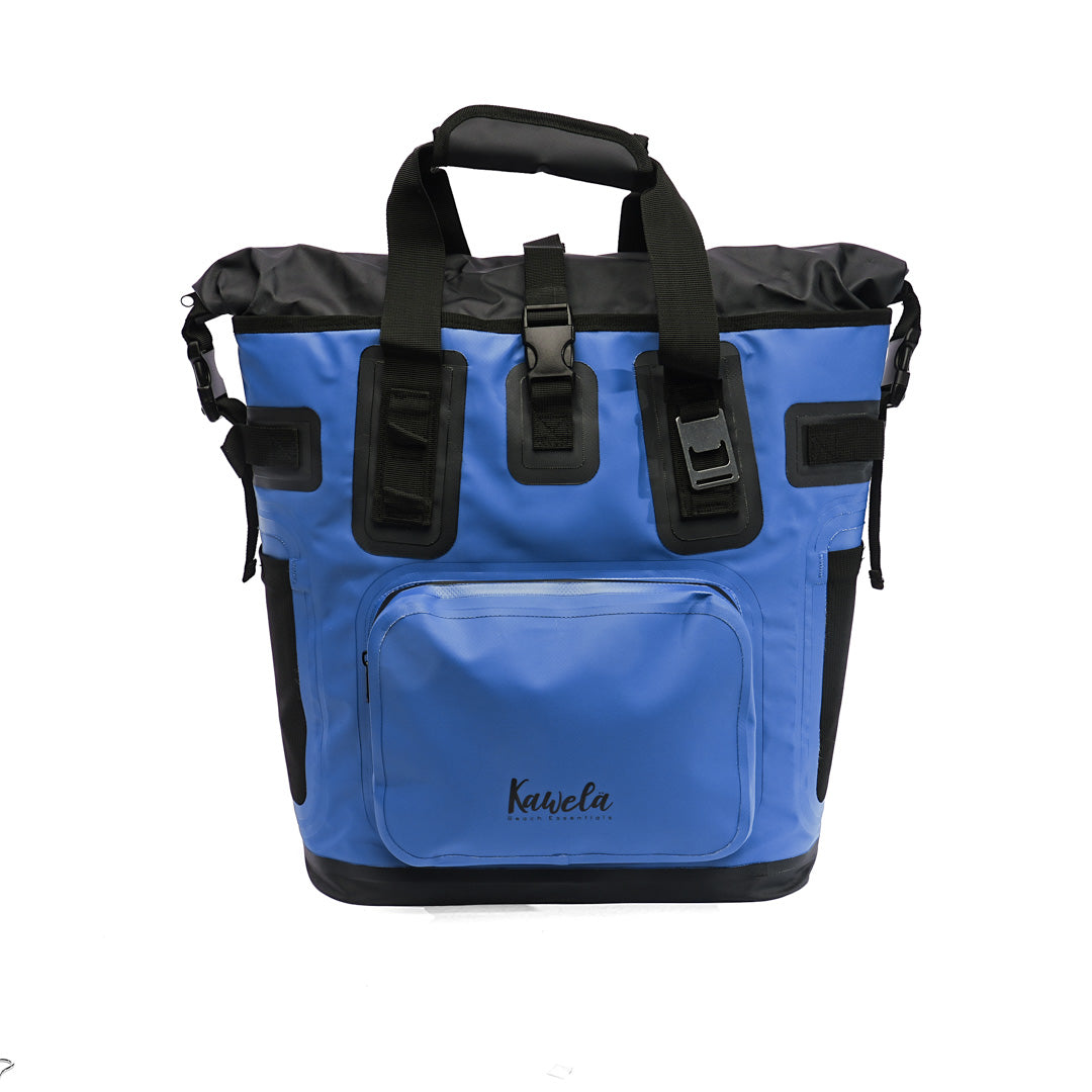 Sac à dos glacière KAWELÄ Tahoe 25L avec isolation pour conserver les aliments au frais, vue de face avec fermeture et poches.