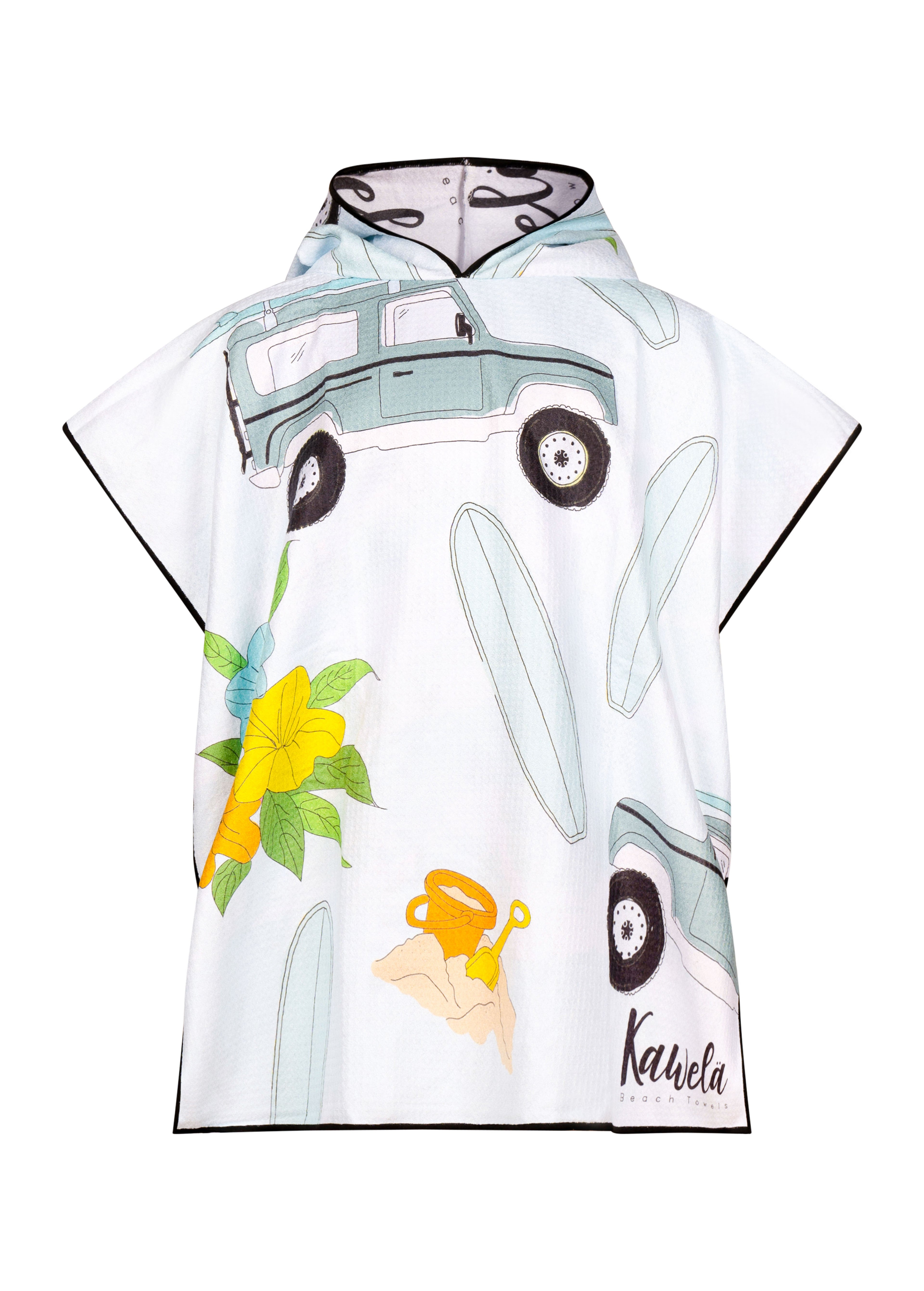 Poncho pour enfants Makaha de la marque Kawelä, tissu coloré avec motifs, parfait pour l&