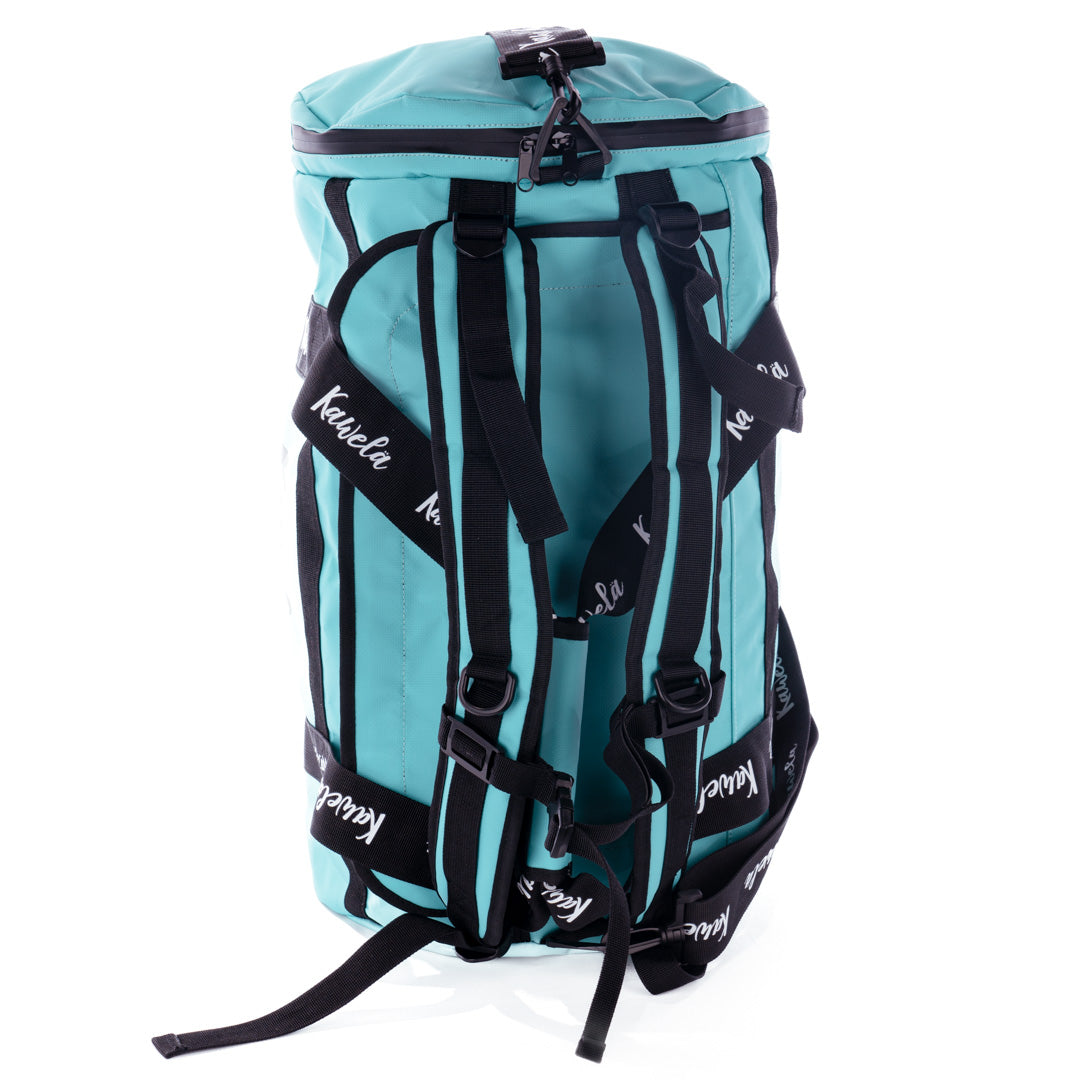 Sac de voyage KAWELÄ ODAIBA en bleu vert, sac léger avec poignées et fermeture zippée visible sur l&