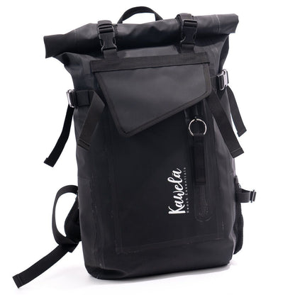 Sac à dos Brooks KAWELÄ noir avec poches zippées et bretelles rembourrées, vue de face.