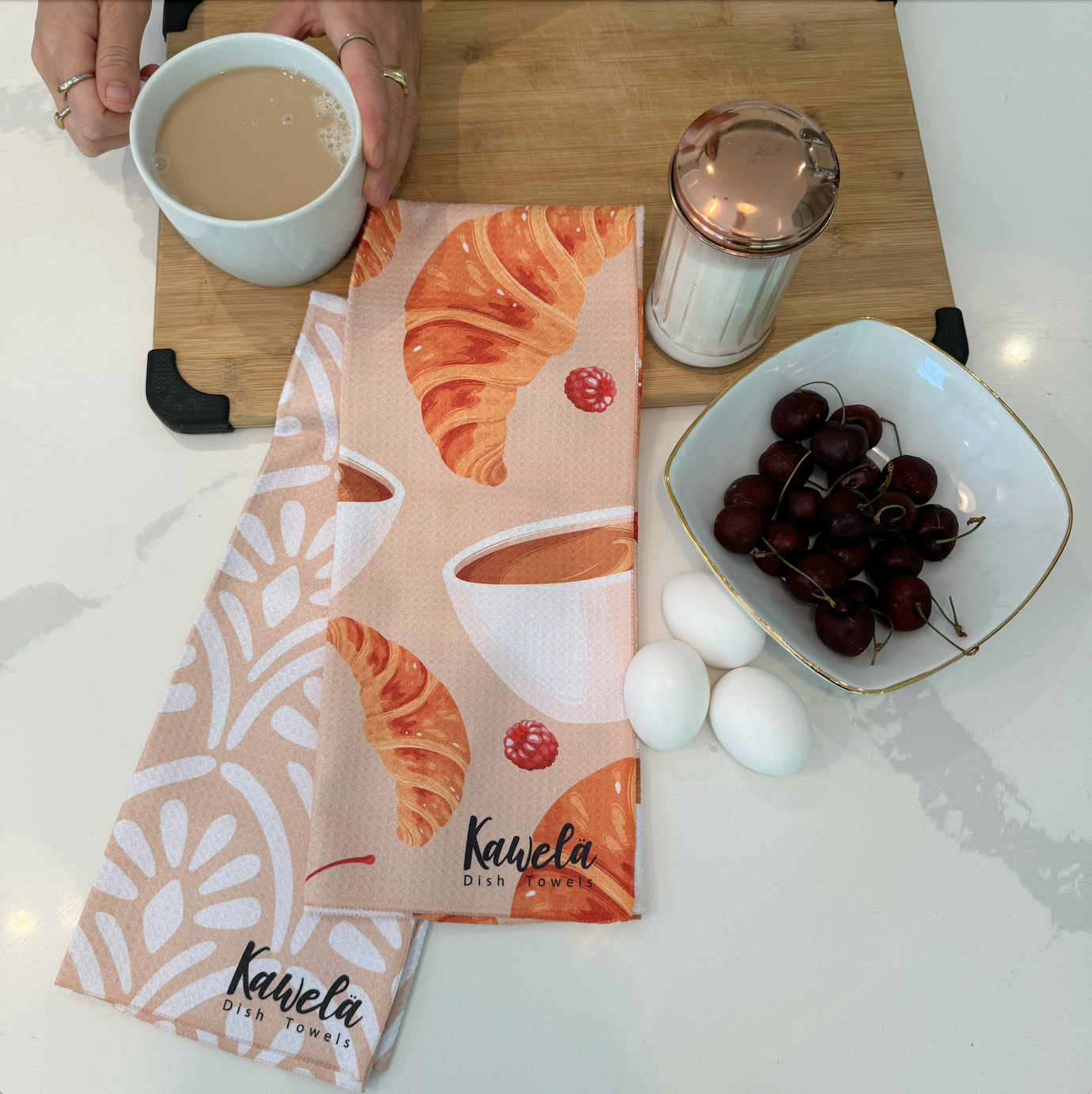Linges à vaisselle KAWELÄ MARSEILLE avec motif coloré, doux et absorbant pour la vaisselle et la cuisine.