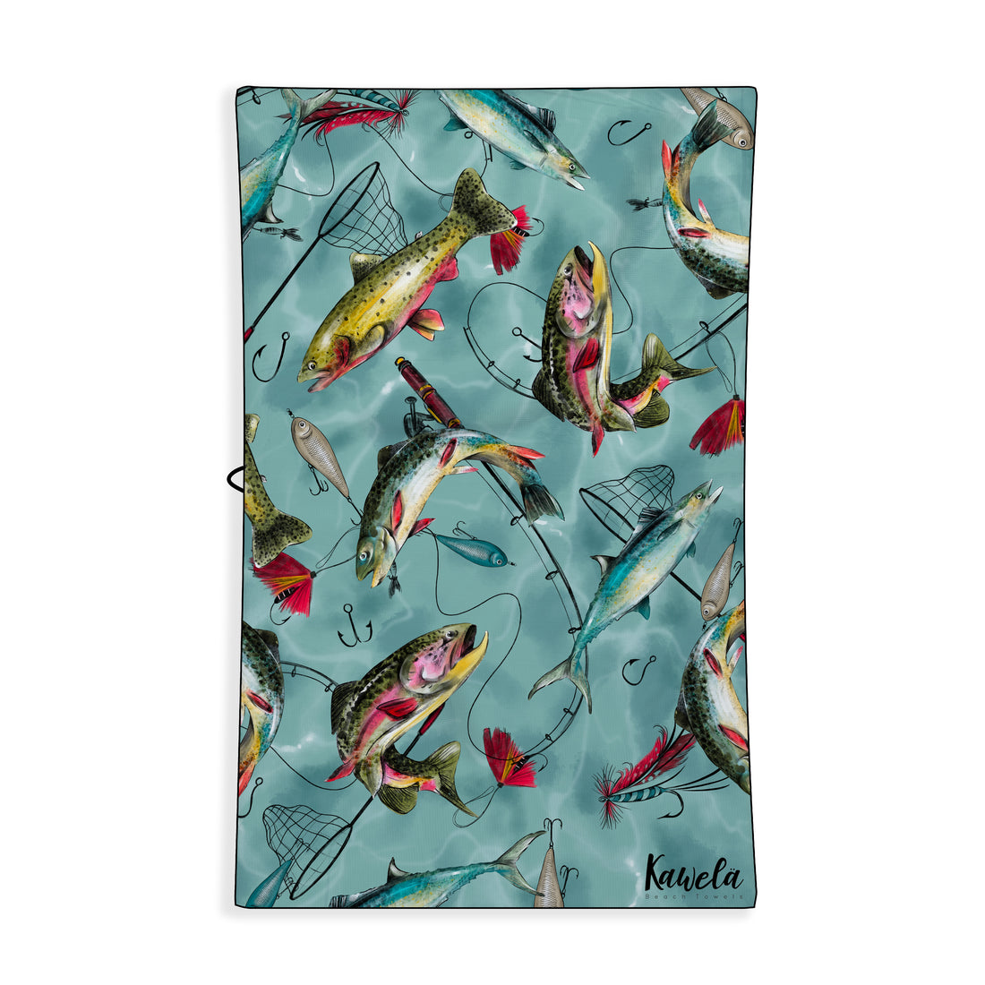 Serviettes de plage KAWELÄ Manicouagan avec motif poisson coloré, idéale pour la plage ou la piscine.