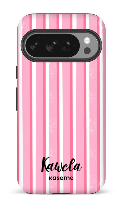 Coque de téléphone KaseMe Pop-Up pour Google Pixel 10 Pro avec motif à lignes roses et finition brillante.