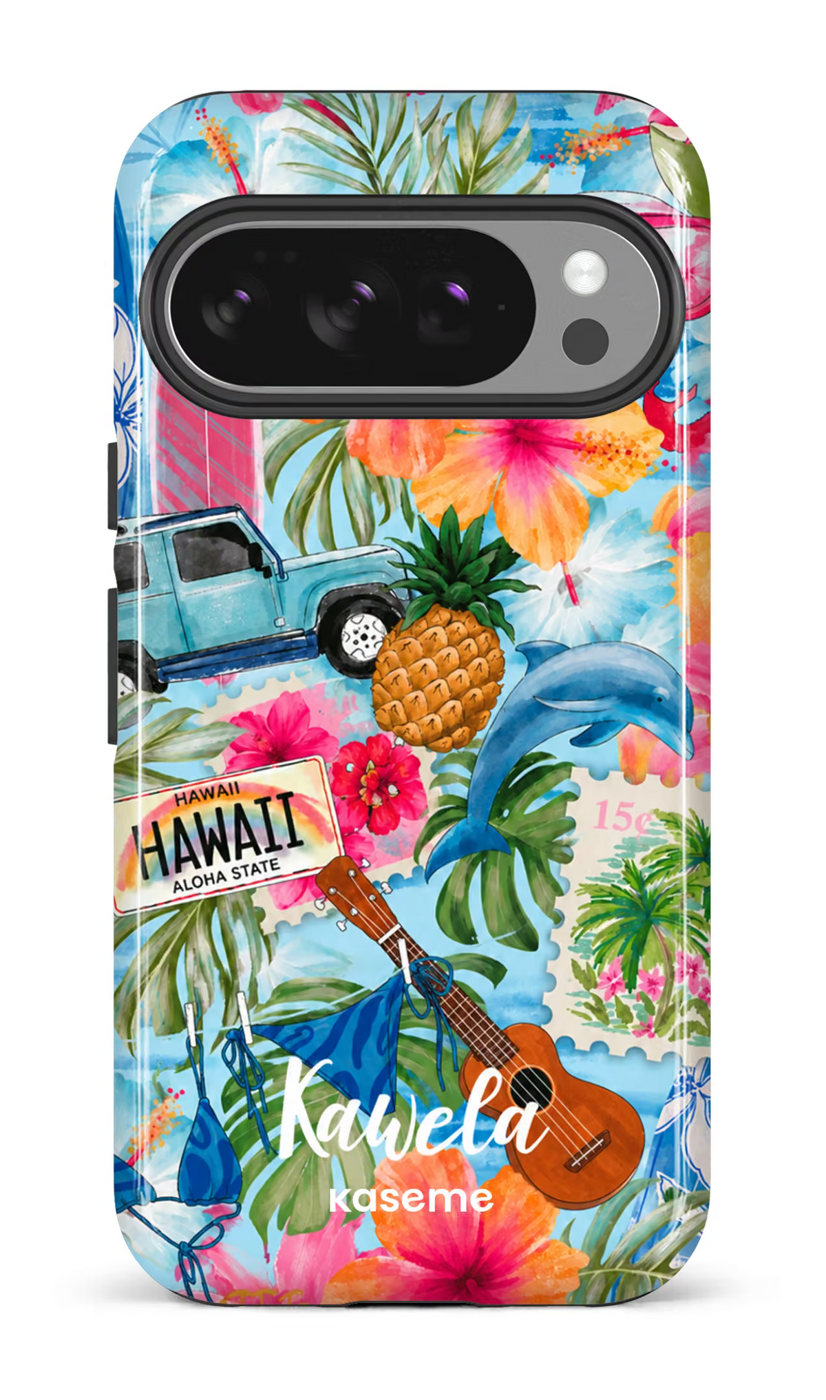 Étui à téléphone impact KaseMe Pop-Up pour Google Pixel 10 Pro, design Waikiki avec finition brillante et protection renforcée.