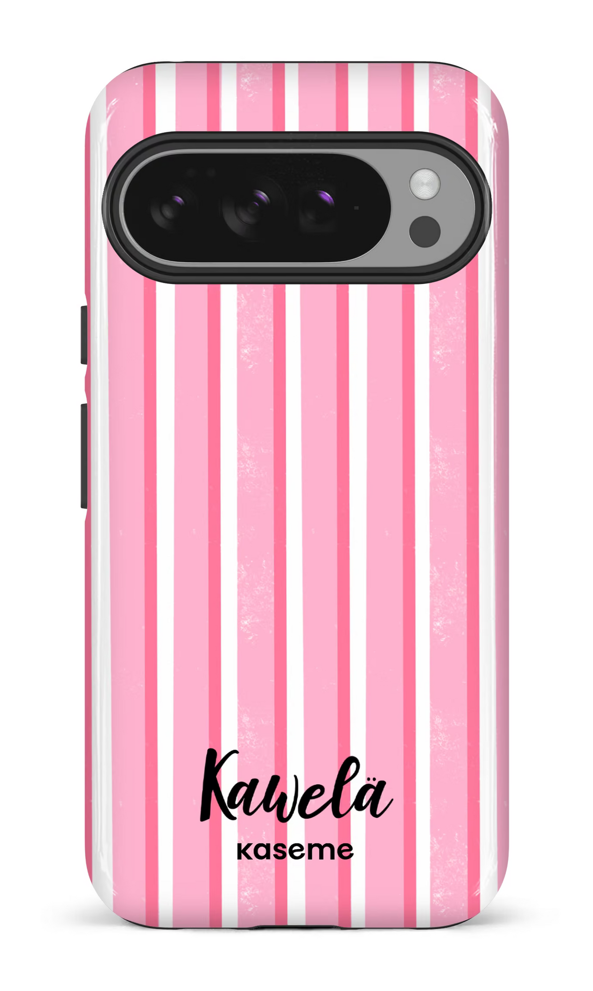 Étui à téléphone KaseMe Pop-Up KAHALA pour Google Pixel 10 Pro, protection impact avec lignes roses brillantes.