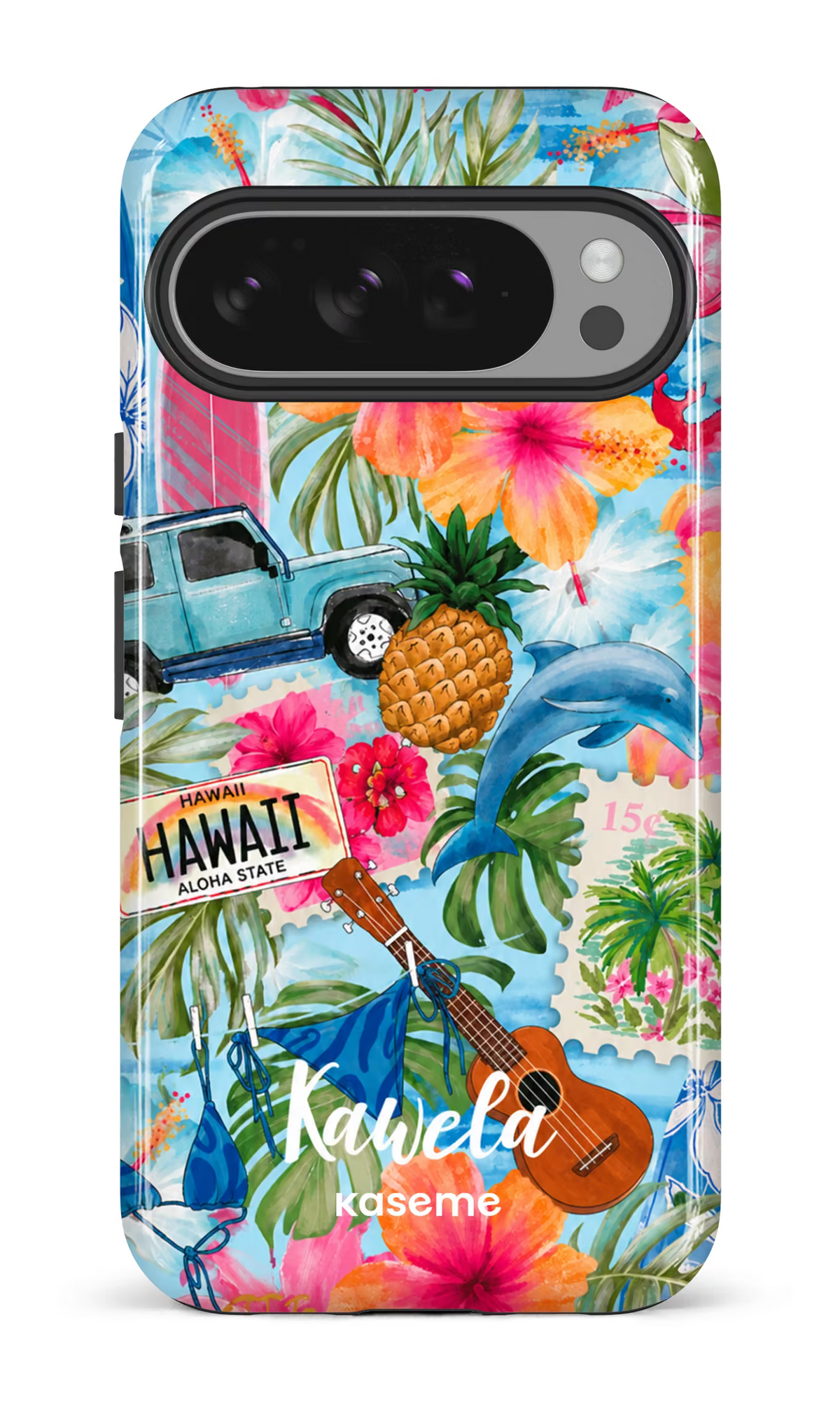 Étui à téléphone impact KaseMe Pop-Up pour Google Pixel 10 Pro XL, design Waikiki avec finition brillante et motif coloré.