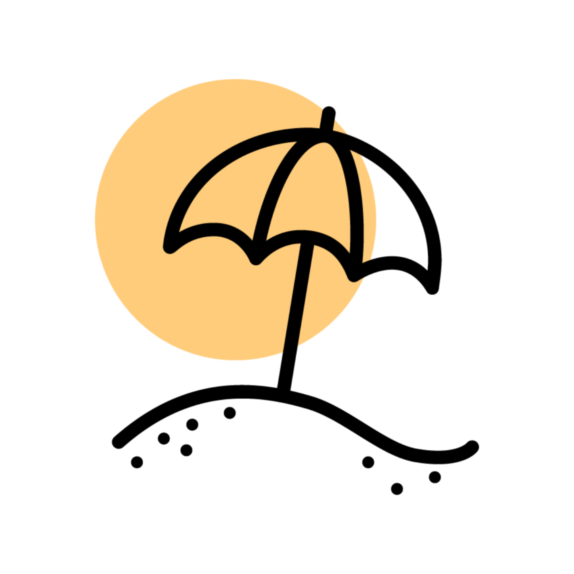 Icône parasol de plage et soleil, esprit de plage Kawelä