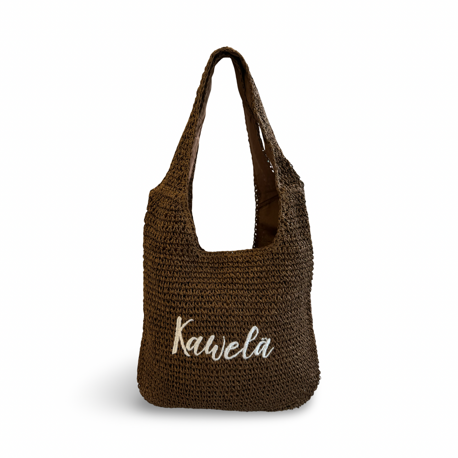 Sac fourre-tout ESSAOUIRA de la marque KAWELÄ, en tissu coloré avec poignées en cuir, vue de face.