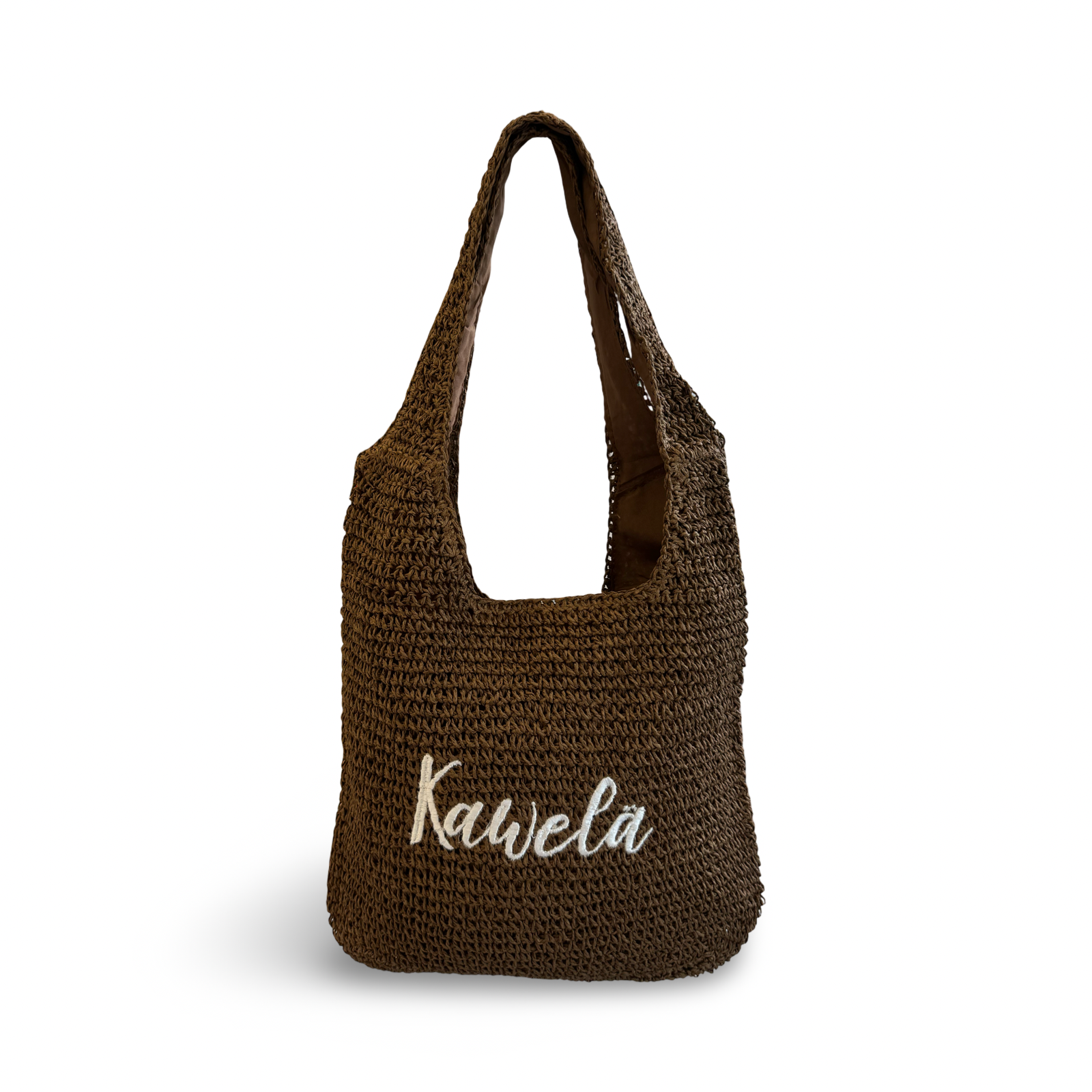 Sac fourre-tout ESSAOUIRA de la marque KAWELÄ, en tissu coloré avec poignées en cuir, vue de face.