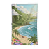 Serviette de plage Haleiwa de KAWELÄ avec motif coloré, étendue sur le sable, idéale pour la plage ou la piscine.