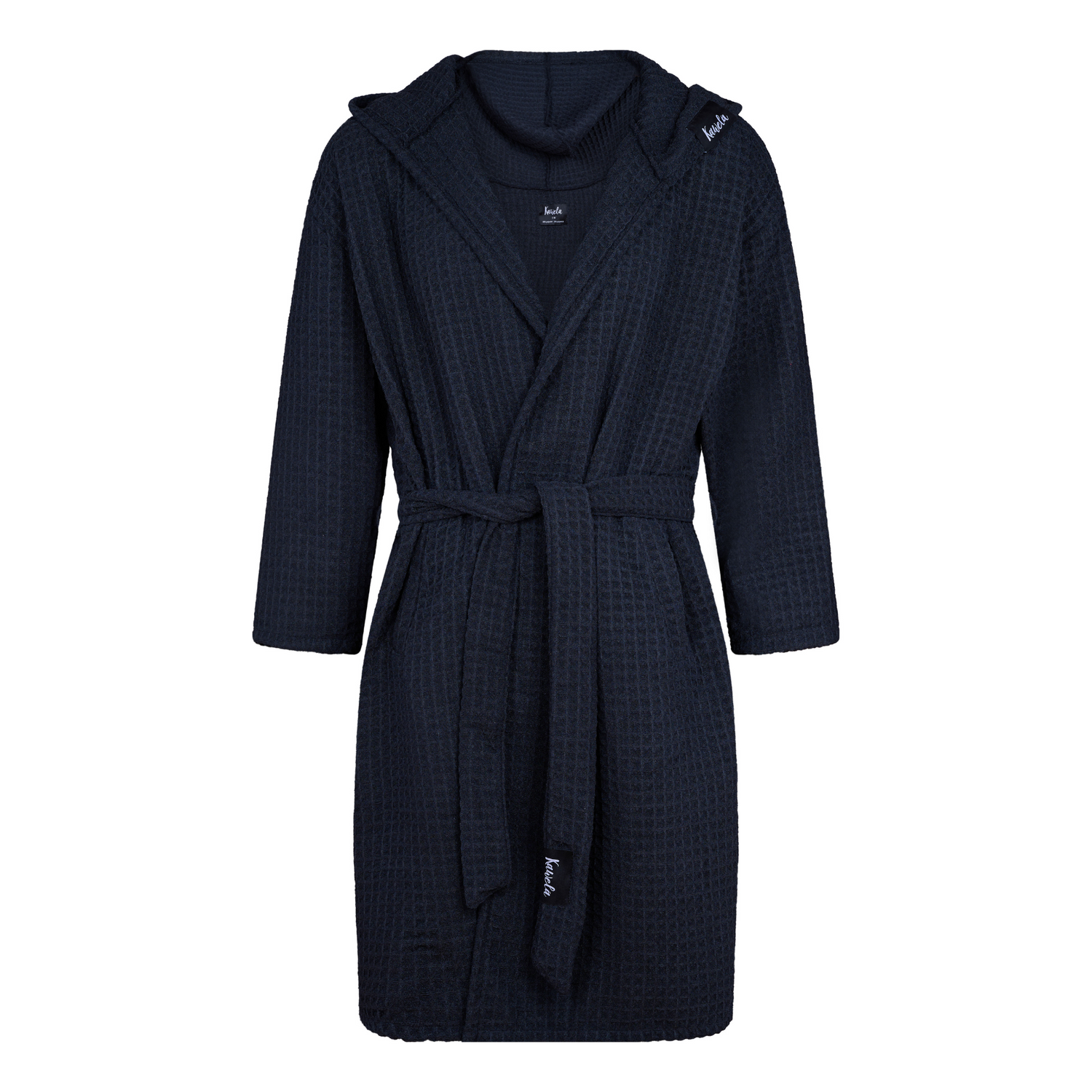 Peignoir noir KAWELÄ BLACKPOOL en tissu léger avec ceinture et manches longues, élégant pour la maison.