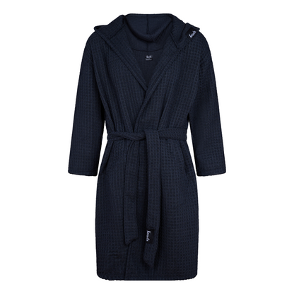 Peignoir noir KAWELÄ BLACKPOOL en tissu léger avec ceinture et manches longues, élégant pour la maison.