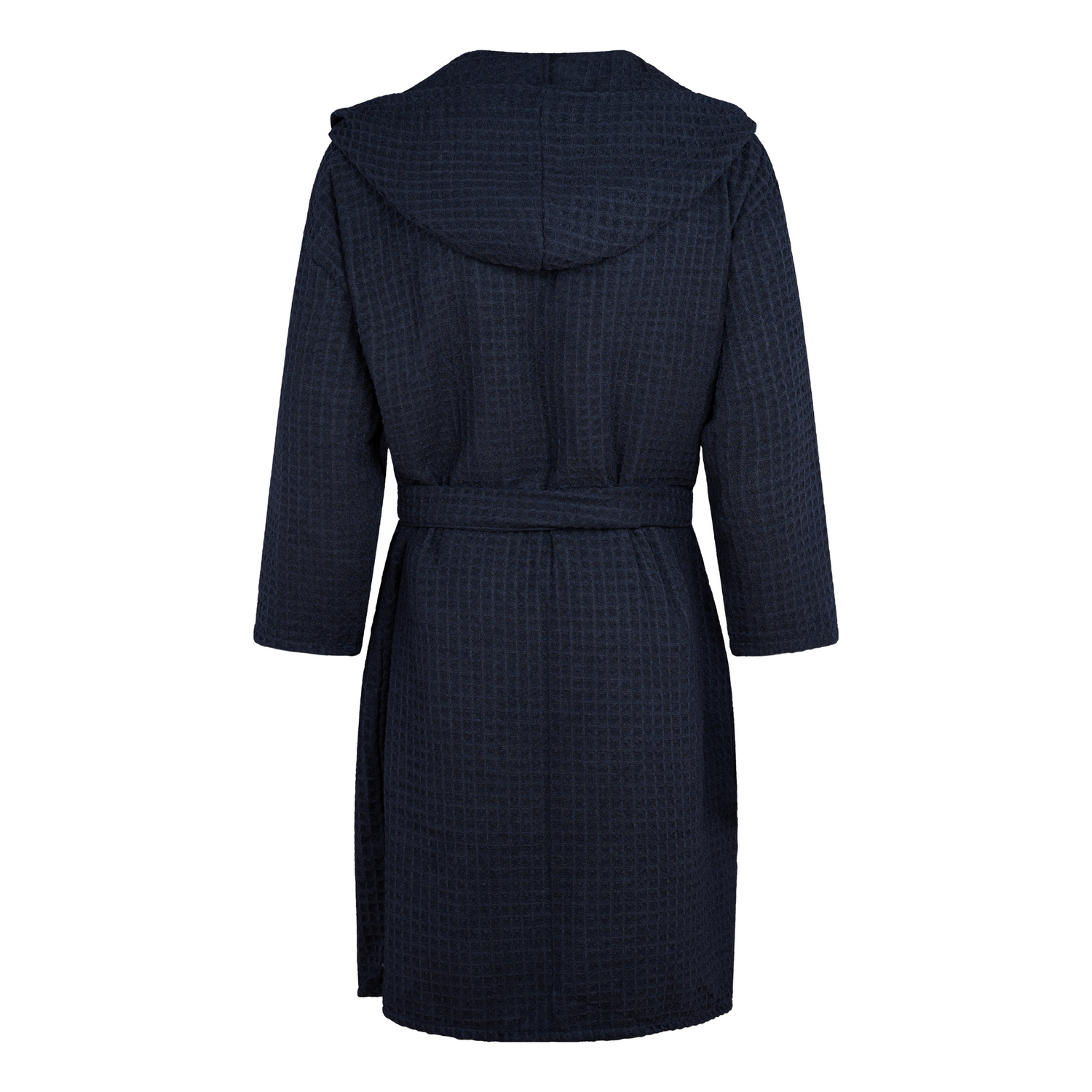Peignoir noir KAWELÄ BLACKPOOL en tissu doux, avec ceinture et manches longues, pour un style confortable et élégant.
