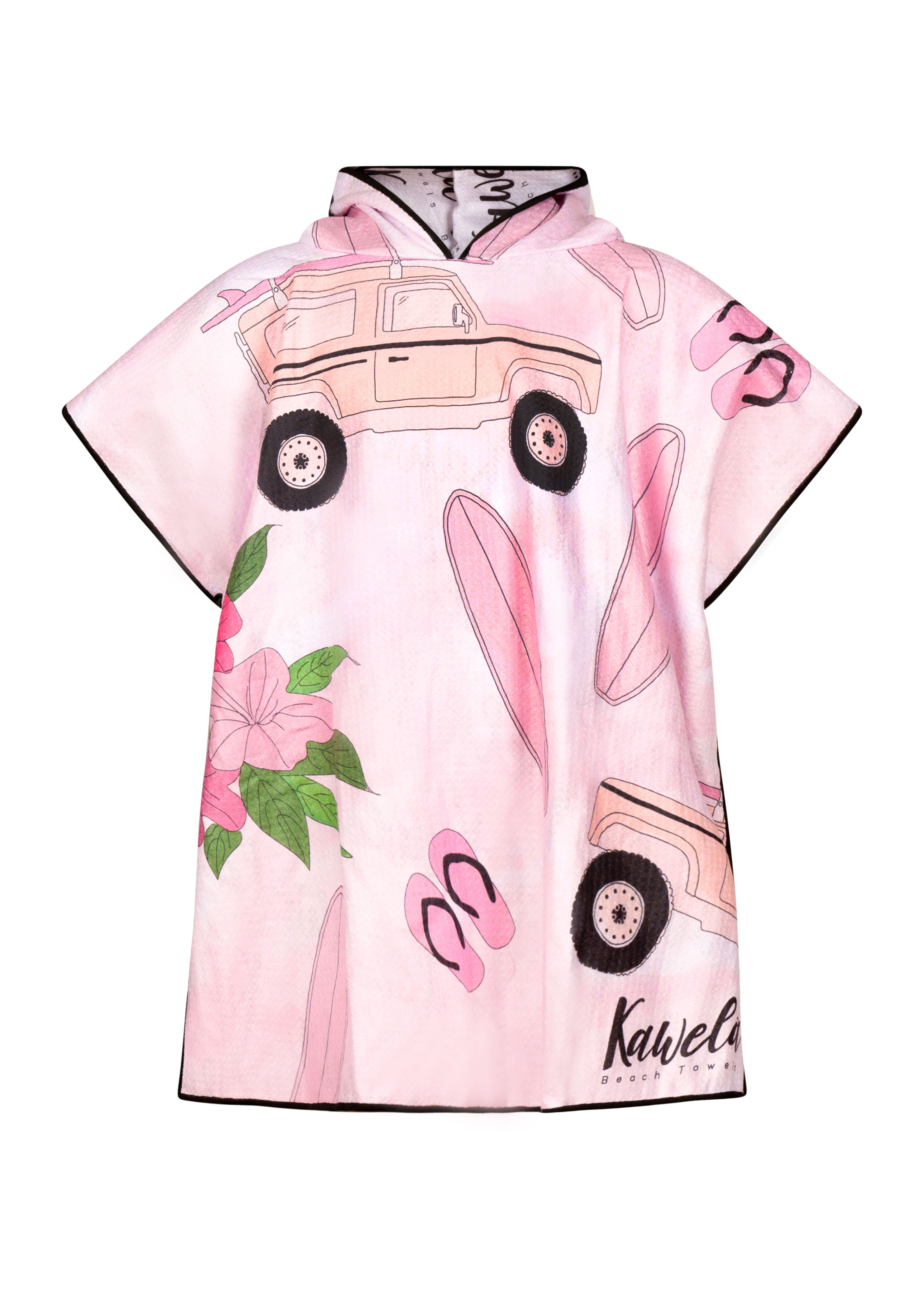 Poncho pour enfants Lahaina de la marque KAWELÄ, tissu coloré avec motifs, idéal pour la pluie et les activités en extérieur.