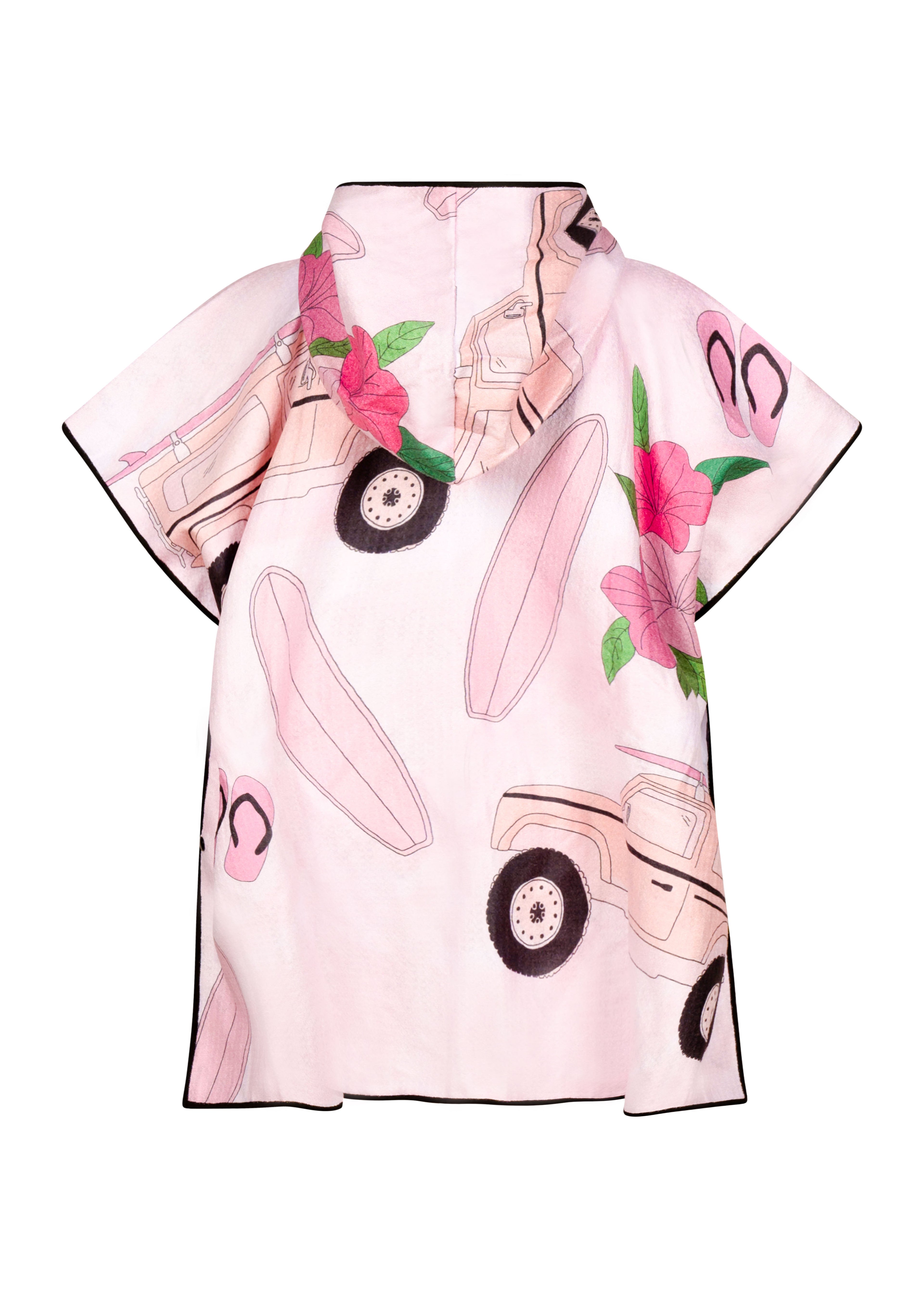 Poncho pour enfants KAWELÄ Lahaina, tissu coloré avec motifs tropicals, adapté aux jeunes enfants pour un style décontracté.