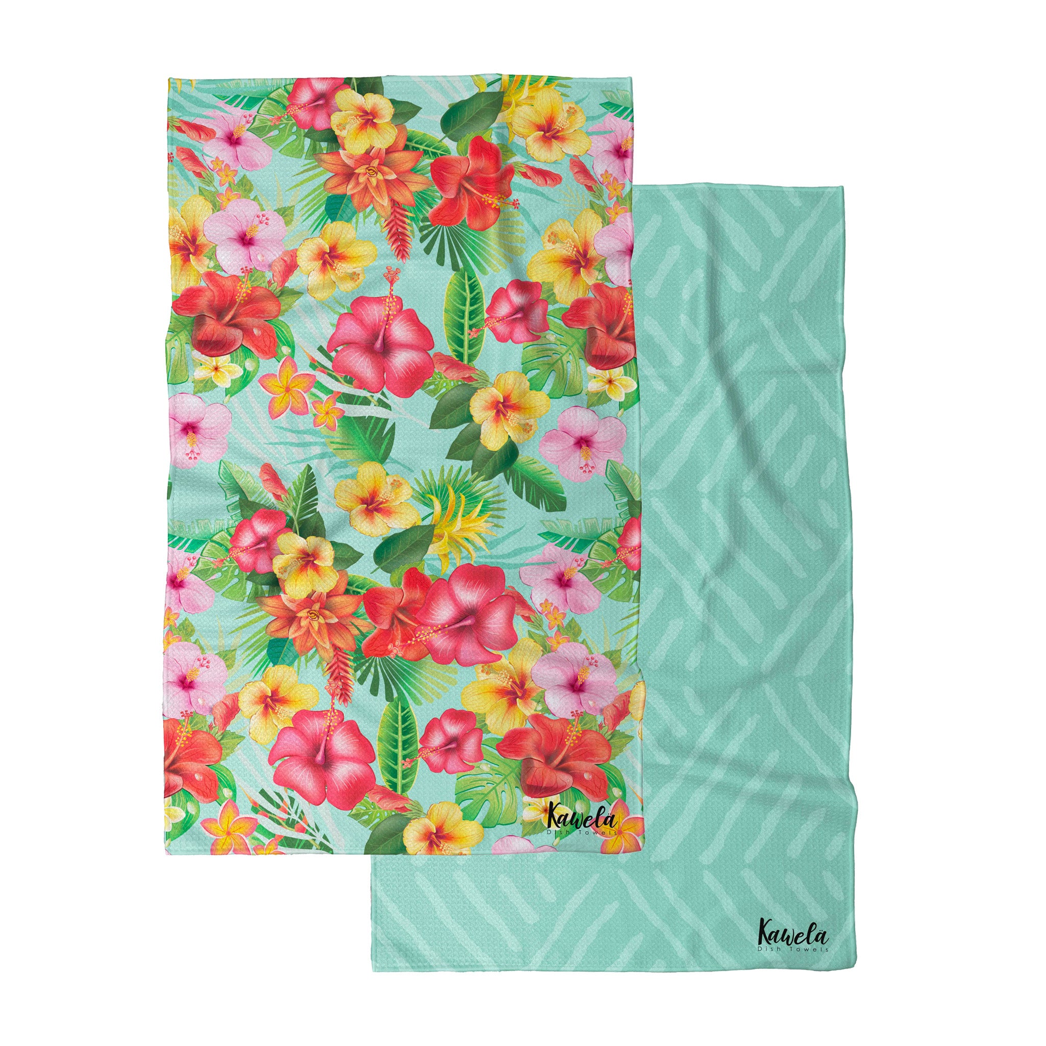 Linges à vaisselle KAWELÄ HONOLULU avec motifs colorés, tissu absorbant et résistant pour la cuisine.