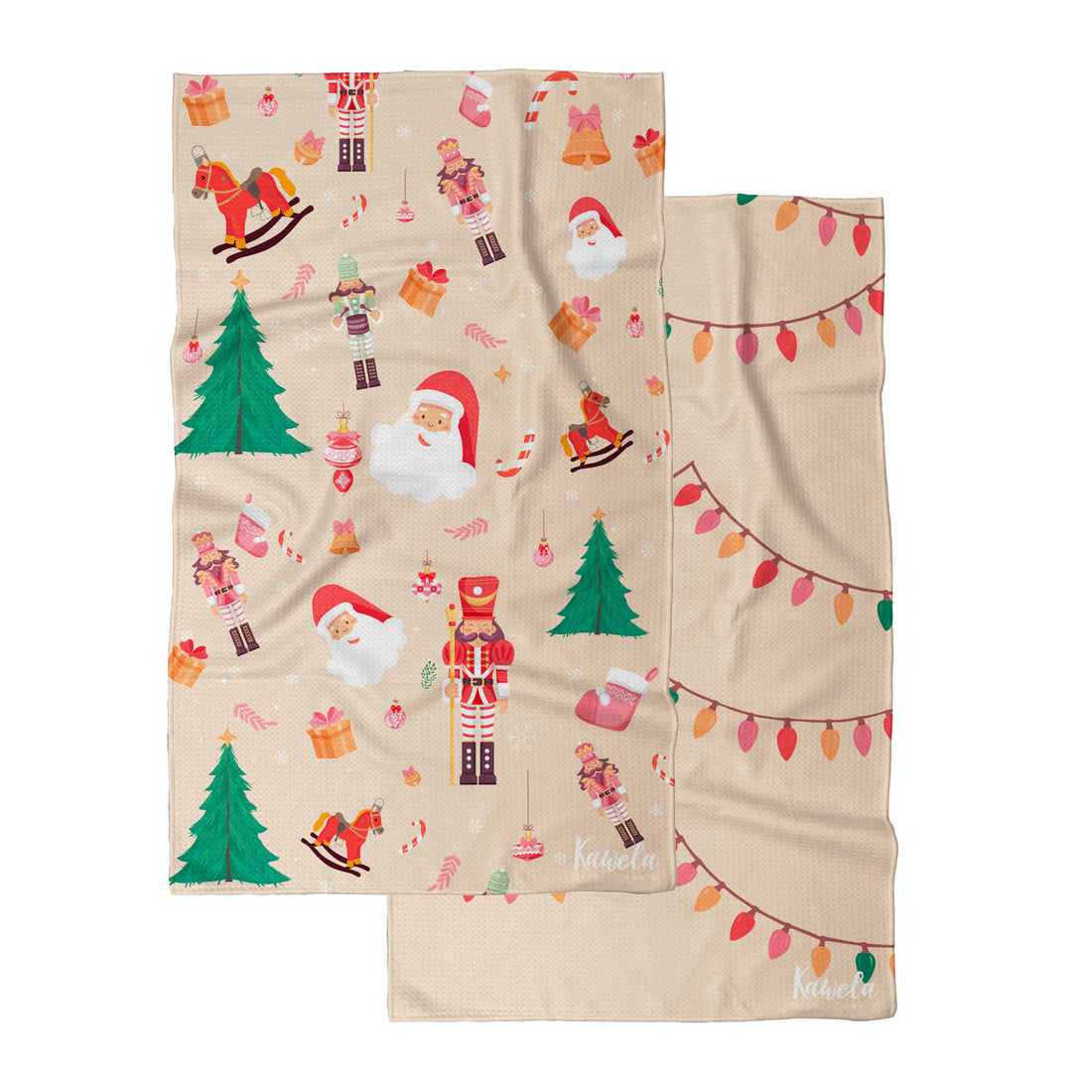 Linges à vaisselle KAWELÄ MANHATTAN avec motifs de Noël, tissu absorbant et décoratif pour la cuisine festive.