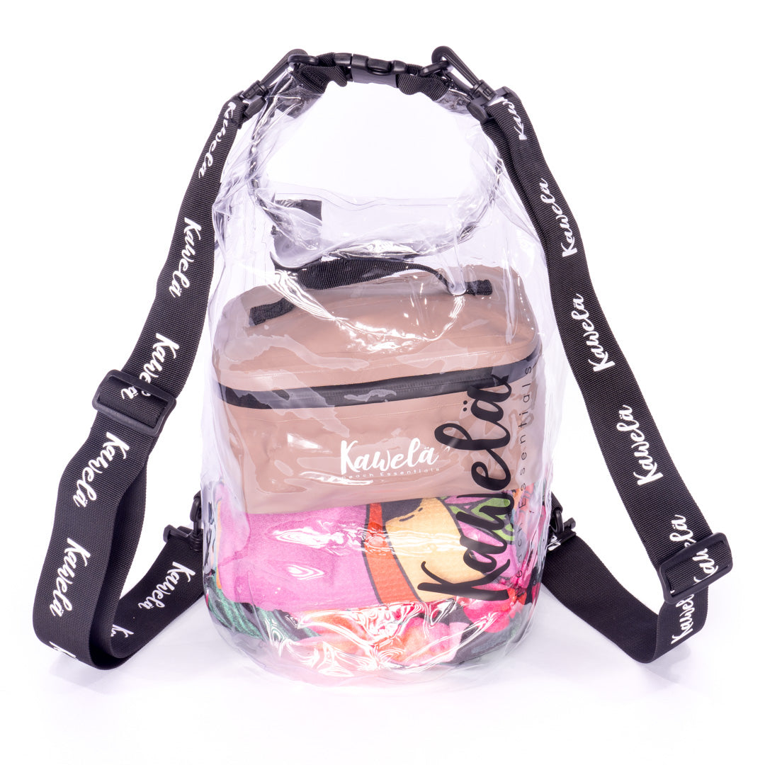 Sac étanche KAWELÄ ANAU Liquidation, sac à fermeture hermétique pour activités aquatiques, en bleu avec logo visible.