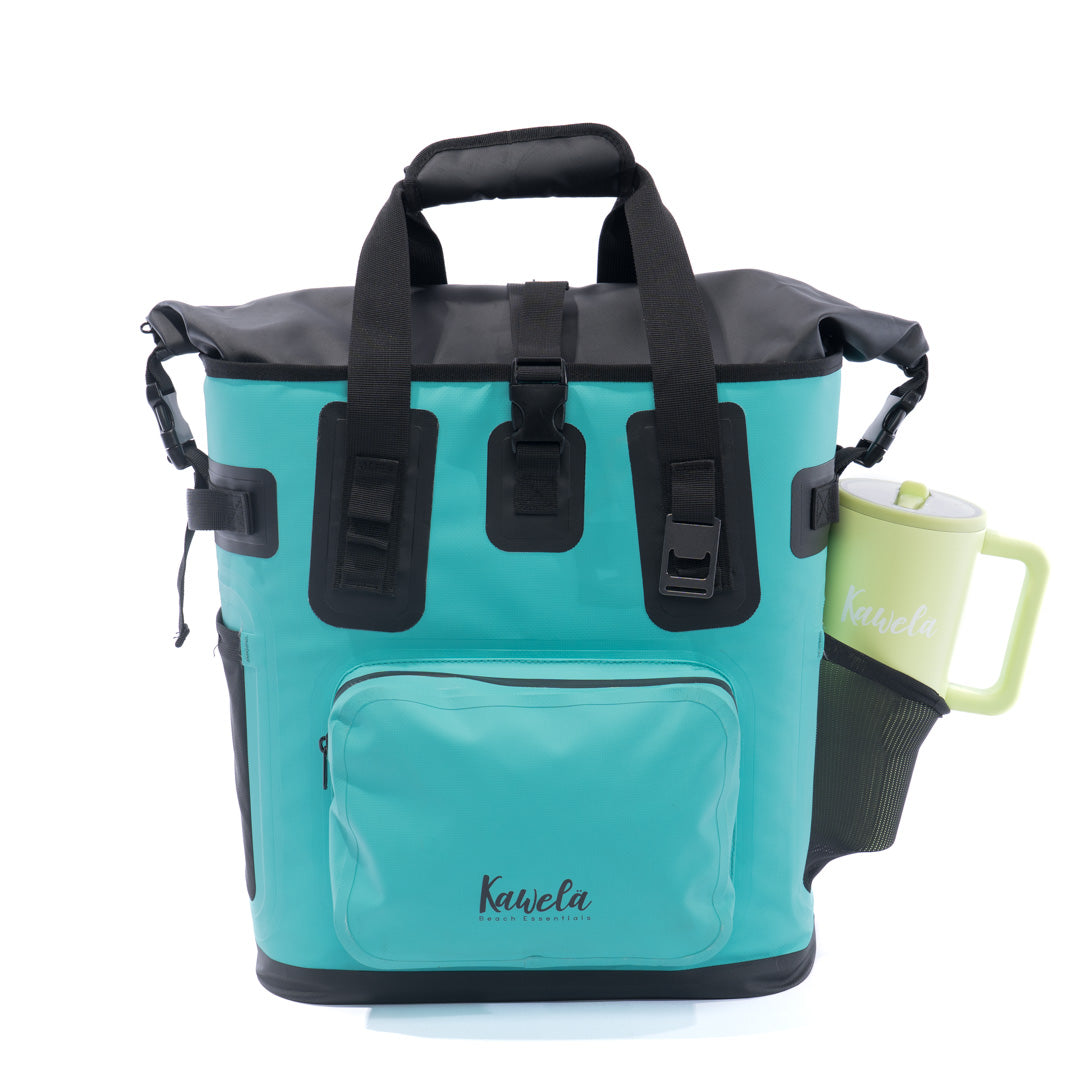 Sac à dos glacière KAWELÄ BORA 25L avec isolation pour conserver les boissons au frais, porté sur le dos.