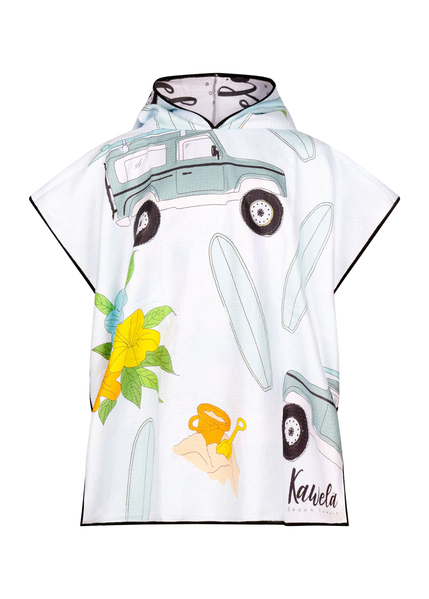 Poncho pour enfants Makaha de la marque Kawelä, tissu coloré avec motifs, parfait pour l&