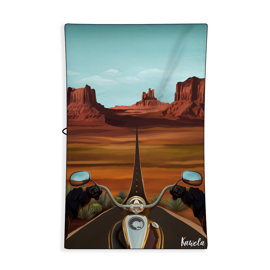 Serviette de plage Monument Valley de la marque Kawelä avec motif coloré et panoramique, idéale pour la plage ou la piscine.