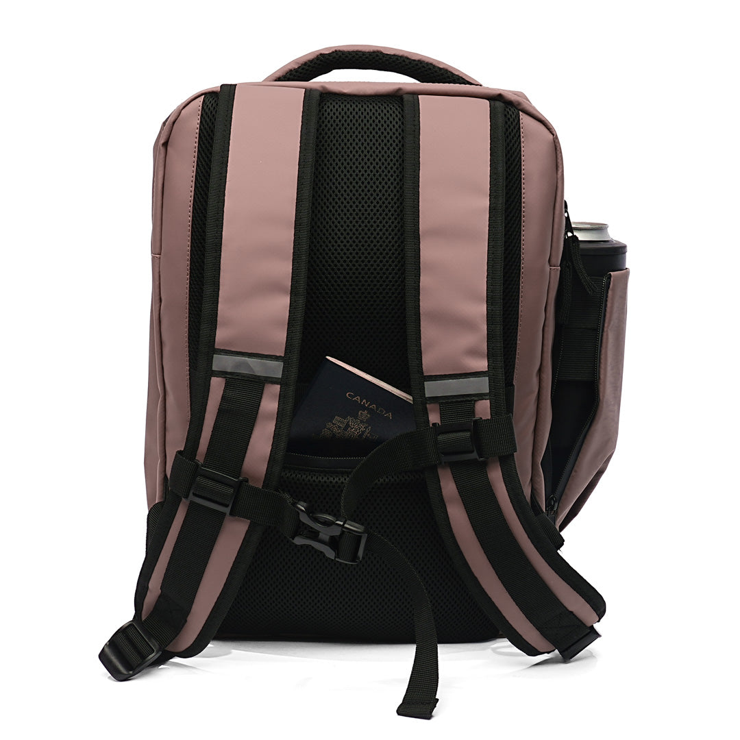Sac à dos compressible KAWELÄ Austin de 23L avec compartiments, couleur neutre et design pratique pour le voyage.