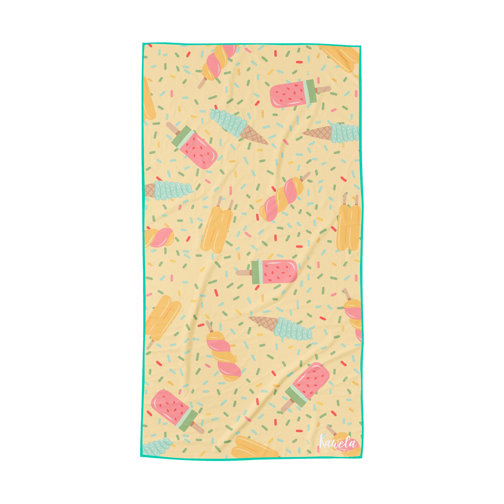 Serviettes pour enfant Key Largo de KAWELÄ avec motifs colorés, parfaites pour la plage ou la piscine.