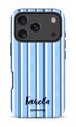 Étui à téléphone impact KaseMe Pop-Up pour iPhone 17 Pro avec lignes bleues et design moderne.