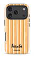 Étui à téléphone impact KaseMe Pop-Up pour iPhone 17 Pro avec lignes orange, protection robuste et design moderne.